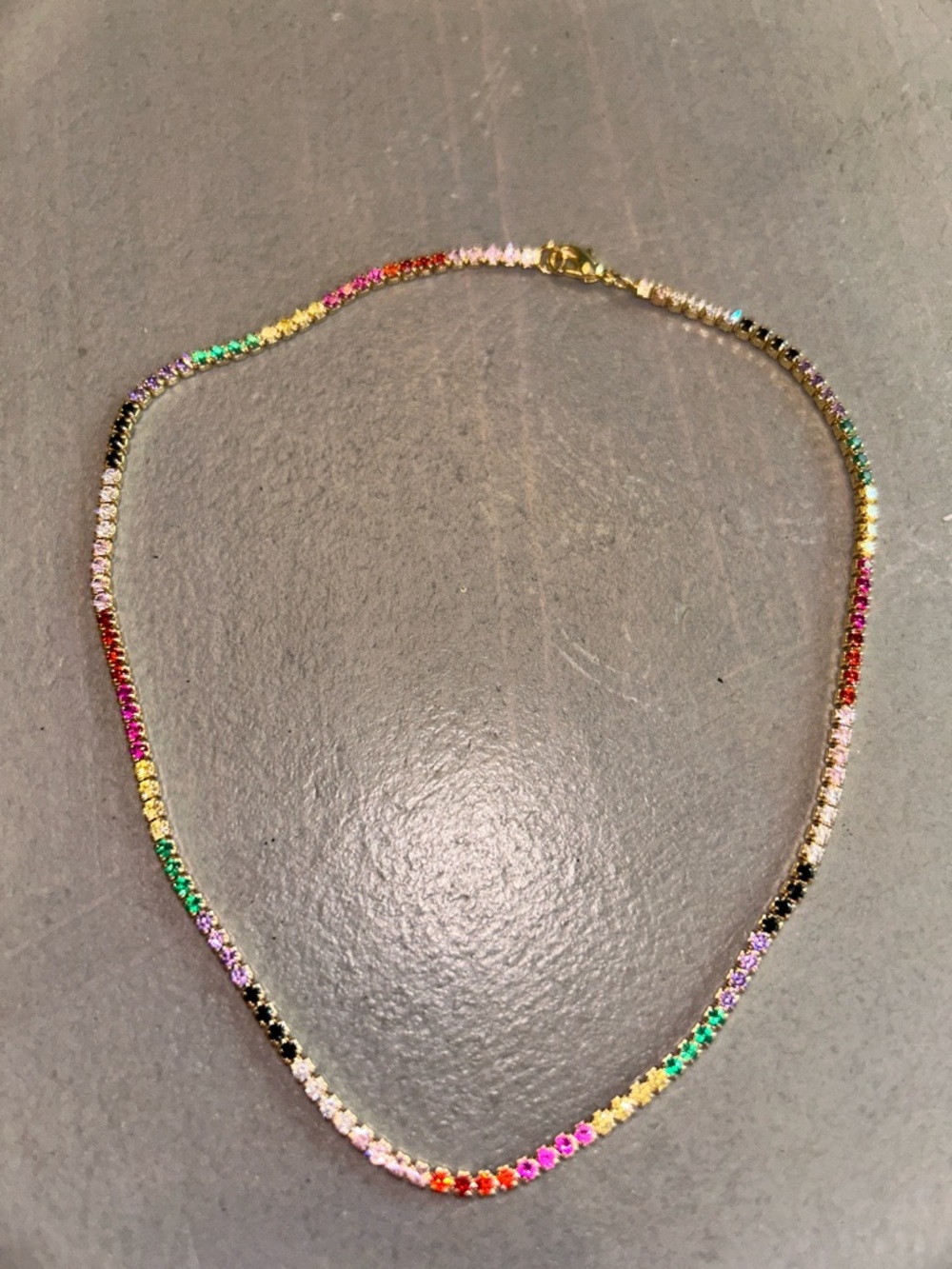 Dainty Gold Multicolor Rainbow Crystal Tennis Necklace - Women Jewelry